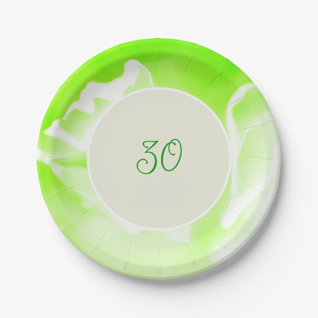 Prato de Papel com Estampa Floral Verde Lima (Frente)