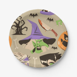 Prato de papel com padrão vintage de Halloween