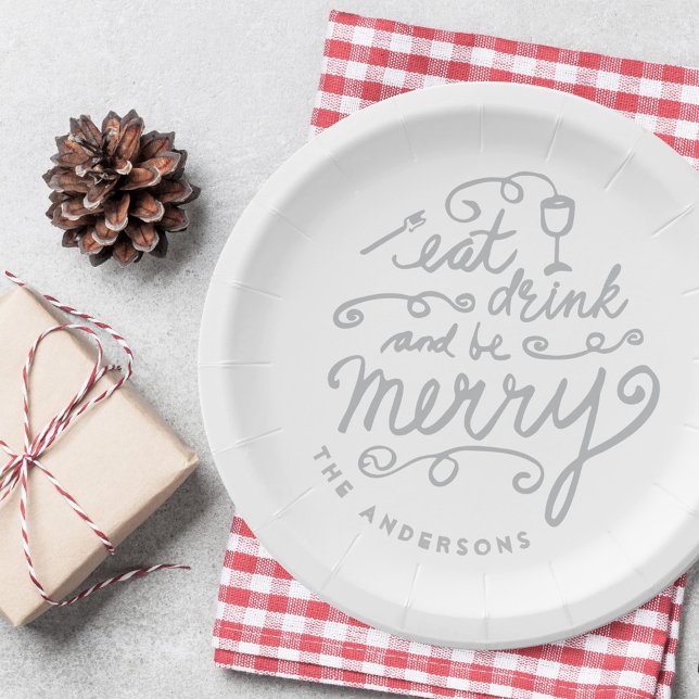 Prato De Papel Coma, Beba e Alegre-se Natal Personalizado (Criador carregado)