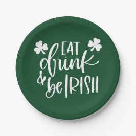 Prato De Papel Coma Beba Seja Irlandês Verde Tipografia Design Fe