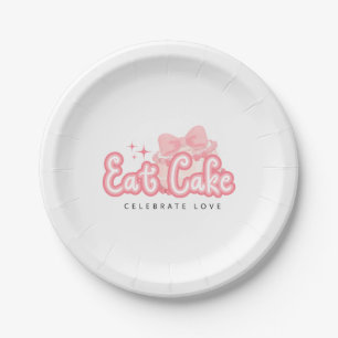 Prato De Papel Coma Bolo Celebre o Amor Bolo de Casamento Rosa