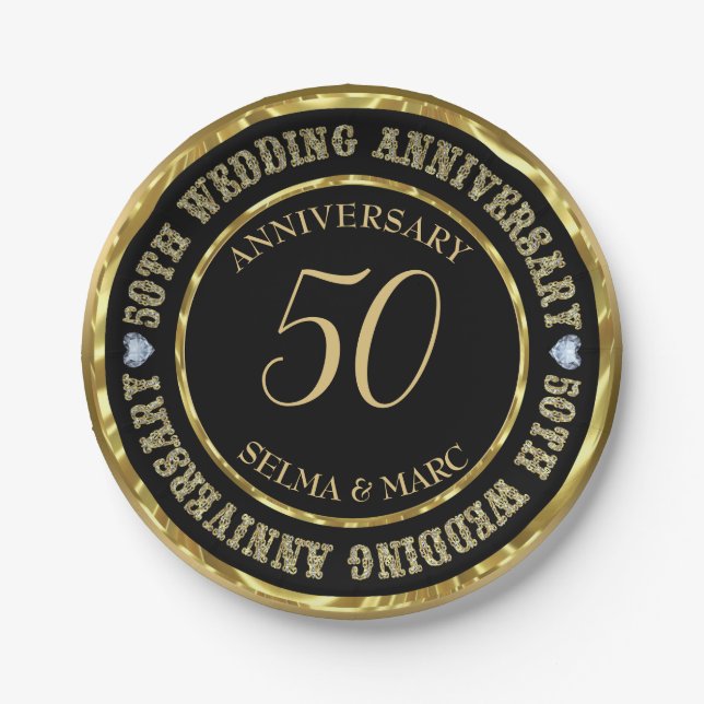 Prato De Papel Combinação Dourada E Preta (Frente)