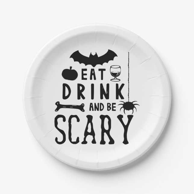 Prato De Papel comer beber e ser assustador halloween (Frente)