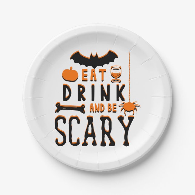 Prato De Papel comer beber e ser assustador halloween (Frente)