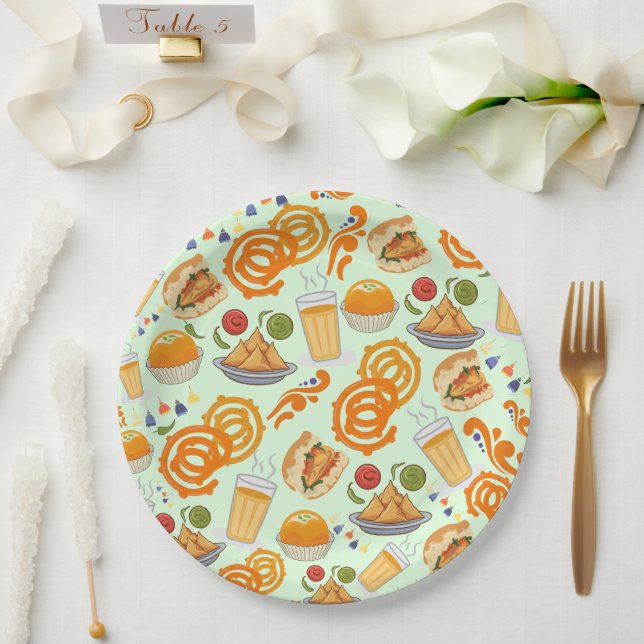 Prato De Papel Comida da rua indiana - Corante festivo (Casamento)