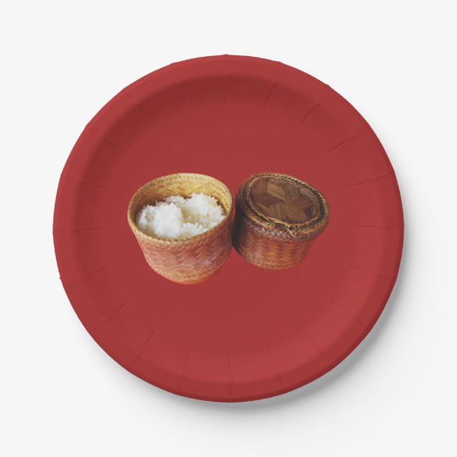 Prato De Papel Comida do Lao Tailandês Sticky Rice [Khao Niao] (Frente)