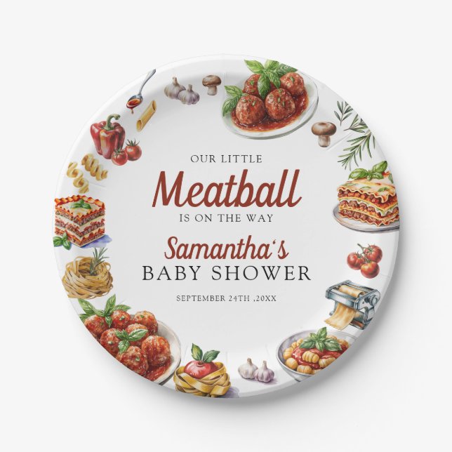 Prato De Papel Comida italiana | Chá de fraldas de aquarelas (Frente)