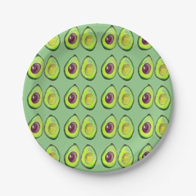 Prato De Papel Comida Vegana Verde Abacate Comida Vegetariana (Frente)