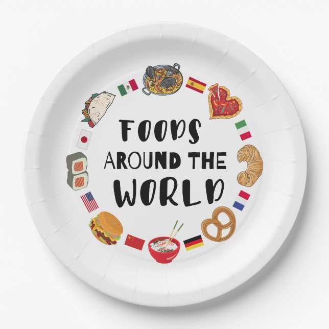 Prato De Papel Comidas em todo o mundo (Frente)