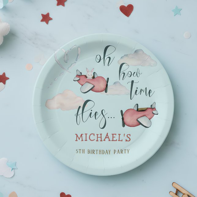 Prato De Papel Como o tempo voa no avião, dia de aniversário (Criador carregado)