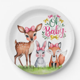 Prato De Papel Companheiros Pastel Meadow: Oh Chá de fraldas de M