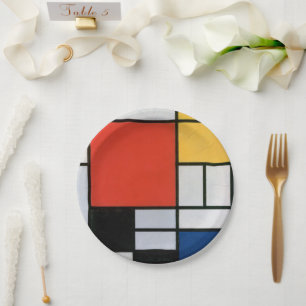 Prato De Papel Composição de Piet Mondrian Vermelho Amarelo Azul
