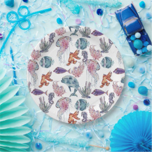 Prato De Papel Composição Subaquática em Aquarela Série Design 2