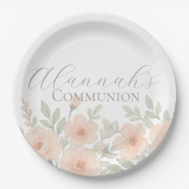 Prato De Papel Comunhão Pastel Floral Personalizada