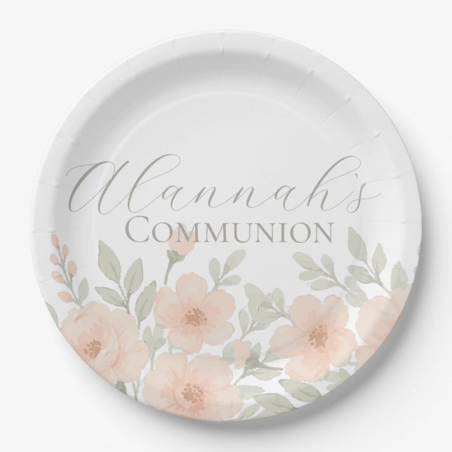 Prato De Papel Comunhão Pastel Floral Personalizada (Frente)