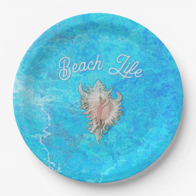 Prato De Papel Conch Shell "Beach Life"  (Frente)