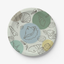 Prato De Papel Conchas tropicais na praia