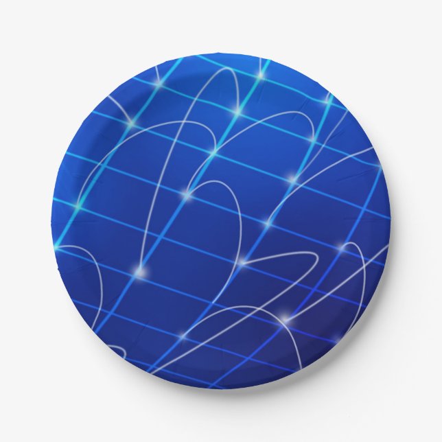 Prato De Papel Conexões de rede azul e branca (Frente)
