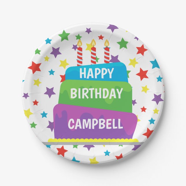 Prato De Papel Confetti Birthday Cake Personalizado Placas do Par (Frente)