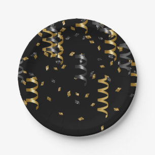 Prato De Papel Confetti Black Dourado Celebration Modern Chic Fun
