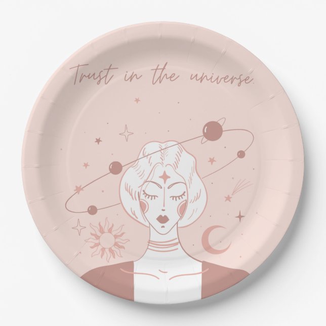 Prato De Papel Confiança na Positividade Espiritual Universo (Frente)