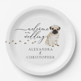 Prato De Papel Conjunto de boas-vindas ao casamento do cão Pug