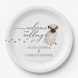 Prato De Papel Conjunto de boas-vindas ao casamento do cão Pug