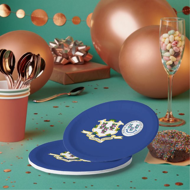 Prato De Papel Connecticuter Flag & Seal, Connecticut (Múltiplo)