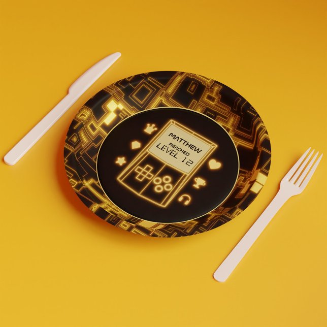 Prato De Papel Console de mão amarelo brilhante (Yellow Glow Handheld Console Paper Plates)