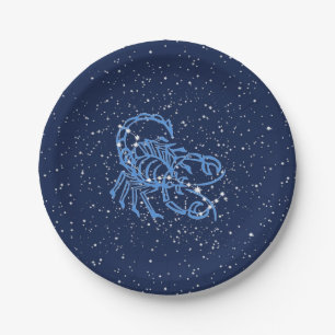 Prato De Papel Constelação Scorpio e Sinal Zodiac com Estrelas