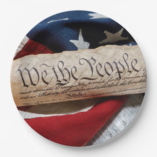 Prato De Papel Constituição e Bandeira dos EUA (Frente)