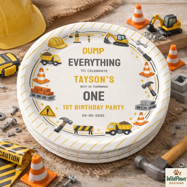 Prato De Papel Construction 1ST Birthday | Builder Truck Party (Construction 1ST Birthday | Builder Truck Party Paper Plates
)
