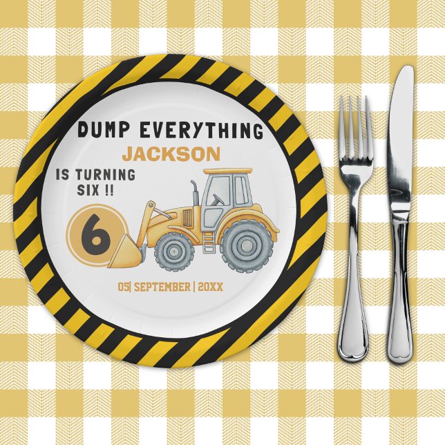 Prato De Papel Construction Birthday Paper Plates Turning 6 (Criador carregado)