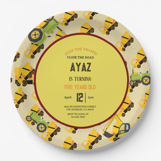 Prato De Papel Construction Dump Truck Party Boy Birthday  (Frente)