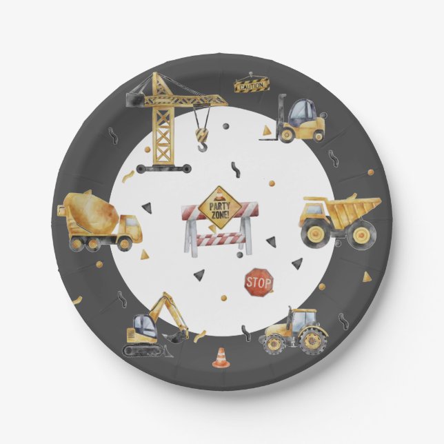 Prato De Papel Construindo Aventuras para o Aniversário de um Men (Frente)