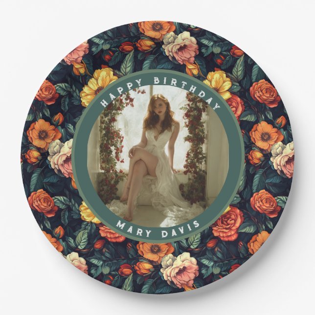 Prato De Papel Contemporary Rose Themed 80Th Birthday (Frente)