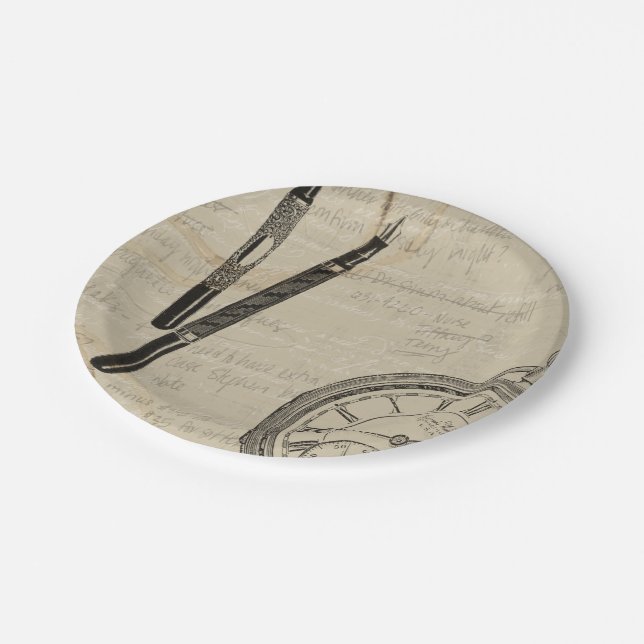 Prato De Papel Conter Canetas e rosto de observação com notas (Inclinado)