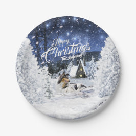 Prato De Papel Conto de Fadas de Inverno de Natal, Cão Collie Tri
