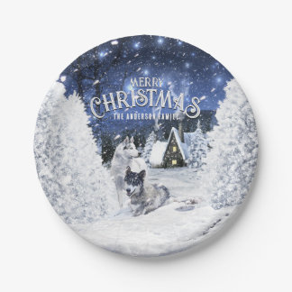 Prato De Papel Conto de Fadas de Inverno de Natal, Lobos na Neve 