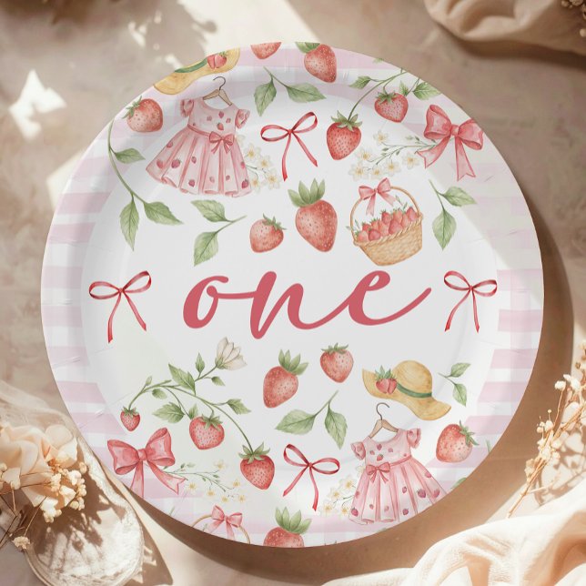 Prato De Papel Convite de 1º Aniversário Morango 1ª Baga Doce (Criador carregado)