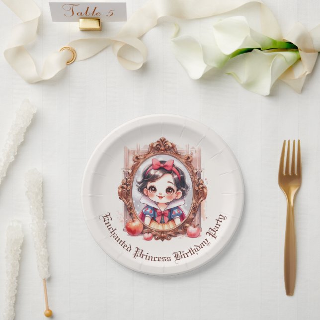 Prato De Papel Convite de Aniversário da Princesa Encantada Branc (Casamento)