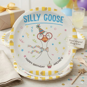 Prato De Papel Convite de Aniversário de Papel Silly Goose 1º Ani