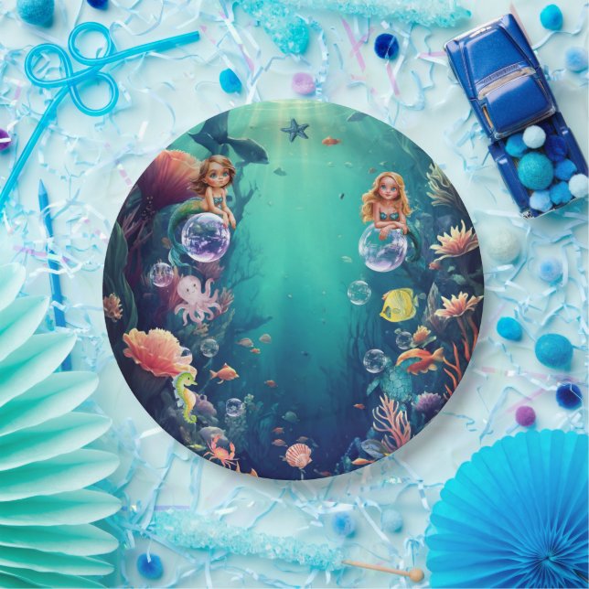 Prato De Papel Convite de aniversário de Sereia (Festa)