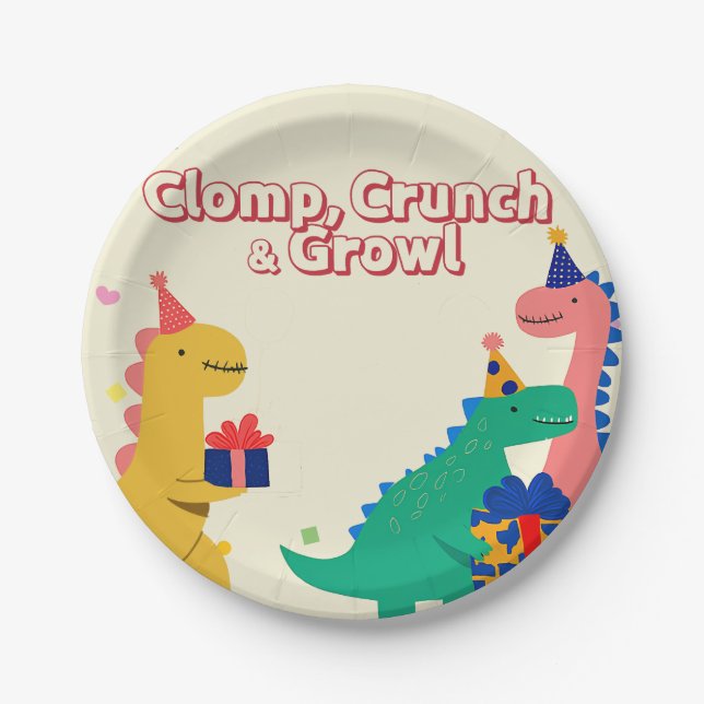 Prato De Papel Convite de Aniversário Dino-Mite (Frente)