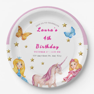 Prato De Papel Convite de aniversário Unicorn e Rainbows