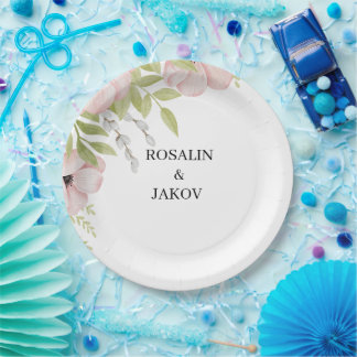 Prato De Papel Convite de Casamento Floral Boho Blush