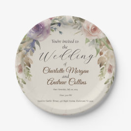 Prato De Papel Convite de casamento floral pintado
