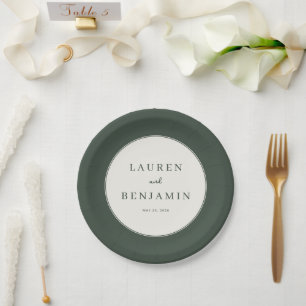 Prato De Papel Convite de Casamento Minimalista Verde Elegante