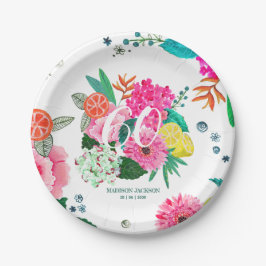 Prato De Papel Convite de festa de aniversário floral e frutal de