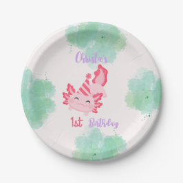 Prato De Papel Convite de festas de primeiro aniversario Axolotl